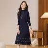 Vestido de tricô de lã com gola alta e cordão para mulheres, novo vestido suéter estiloso e que rejuvenesce para outono e inverno