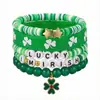 Joyería Transfronteriza Europea y Americana Trébol de Cuatro Hojas de Buena Suerte Pulsera de la Suerte con Letra Inglesa St. Accesorio de Mano de Arcilla Suave del Día de San Patricio