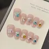 [Design original de Ling Luo] Pontas de unha fofas, coloridas, em formato de cubos de gelo pequenos com designs de estrelas inspirados na dopamina, estilo curto, efeito olho de gato, atacado