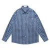 Camisa a Cuadros Azul Retro Americana Yipinjia de Manga Larga Estilo Perezoso Casual Holgada para Pareja Camisa Chaqueta