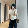 Diseñada con Nudo Retorcido y Abertura, Ceñidora de Cintura, Adelgazante, Fresca Camiseta de Manga Corta de Acetato Tencel para Mujer, Nuevo Modelo Verano 2026 H062307