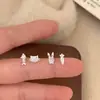 Pendientes Versátiles Asimétricos de Conejo y Gato, Tachuelas Suaves y Lindas, Pendientes de Diseño de Nicho de Zanahoria y Espina de Pescado