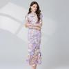 Foto Real Vestido Longo de Manga Comprida com Bordado de Flor Tridimensional Estilo Francês de Luxo Leve Indústria Pesada Vestido Justo Cauda de Peixe