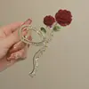 Presilha de Flor Rosa Veludo Elegante para a Parte de Trás da Cabeça Presilha de Cabelo para Meninas Presilha de Tubarão Presilha de Metal Acessório de Cabelo Grande de Alta Qualidade