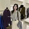 Cárdigan de punto abierto gris estilo coreano con cuello alto, suave y cómodo, para mujer, chaqueta suéter de manga larga de otoño, top corto