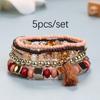 Pulsera Europea y Americana de Estilo Bohemio con Colgante Cuadrado de Árbol de Sauce, Pulsera Multicolor de Cinco Capas con Borla Conmemorativa de Viaje para Mujer