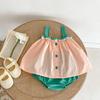 Conjunto de 2 Peças para Bebê Menina Verão 2026 Ins - Top Regata Color Block Sem Mangas + Calcinha Lisa