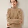 Suéter de Cachemira para Mujer Cuello Medio Alto Engrosado Color Sólido Holgado Adelgazante Jersey de Punto Suéter Base