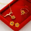 Accesorios transfronterizos: pendientes, anillos y collar de oro vietnamita en arena, conjunto de tres piezas, collar de flores de latón chapado en oro, joyería de oro de imitación.