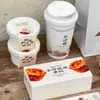 Novo Copo de Papel para Chá com Leite Estilo Chinês, Copo Descartável de 500ml com Tampa, Copo de Papel Resistente ao Calor para Bebidas Quentes, Impressão Comercial