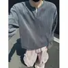 Sudadera con cuello en V texturizada para hombre, primavera y otoño, estilo American cleanfit, camiseta holgada de manga larga, negra
