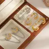 Pendientes de Acero de Titanio de Doble Línea en Forma de C de Moda con Cadena de Borla Elegante y Accesorios para Pendientes de Acero Inoxidable Dorado