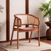 Cadeira de Jantar de Rattan Sala de Chá Encosto Estilo Ins Sofá Individual de Lazer Madeira Maciça Nórdica Vintage Mesa de Casa Cadeira de Maquiagem