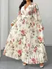 Comercio exterior transfronterizo europeo y americano talla grande otoño 2026 nuevo elegante vestido de longitud media con estampado floral y cuello en V