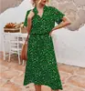 Moda Femenina Europea y Americana Verano 2026, Vestido Midi de Manga Corta con Estampado de Lunares Amazon AliExpress, Transfronterizo