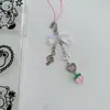 Pendente para Celular Estrela Borboleta Laço Rosa Coração de Menina Pingente de Câmera CCD Enfeite Pendente Artesanal com Contas Pendurado na Bolsa