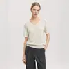 Camiseta de malha 100% seda de amoreira com decote em V e mangas curtas, camada base para mulheres, malha elegante, primavera/verão 2026