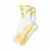 Calcetines de media pantorrilla para mujer con bordes rizados, estampado jacquard de frutas, calcetines para yoga, calcetines deportivos de fitness antideslizantes profesionales