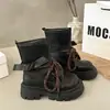 Elegantes y estilizadas nuevas botas de plataforma retro para mujer, perfectas para figuras menudas, con suelas gruesas y adecuadas para combinar con faldas, colección otoño y primavera 2026