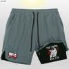Shorts Dos en Uno de Doble Capa para Hombre Estampado 2D Anime Japonés Guerrero Cortando Dientes Pantalones de Entrenamiento Shorts de Playa