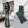 Jeans Micro-La Vintage para Mujer 2024 Tendencia Nuevos de Cintura Alta Ajustados Acampanados para Niños Pequeños Otoño e Invierno