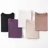 Nova Coleção Primavera e Verão Camiseta Redonda de Seda de Amora com Mangas 3/4, Suéter de Malha Dupla Face, Top Feminino, Camiseta de Base