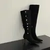 Botas de mujer de ante estilo coreano, tacón de aguja, hasta la rodilla, moda otoño e invierno, con hebilla de remache, botas de tacón apilado, botas ajustadas de tacón alto