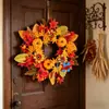 Corona de hortensias artificiales estilo europeo y americano para decoración de puerta de otoño, Acción de Gracias, decoración del hogar, corona de vid para colgar en la pared para fiestas navideñas
