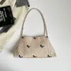 Bolso de Hombro Rayado con Bordado de Poni, Nuevo Bolso de Hombro Suave para Viajes de Primavera y Verano, Bolso de Mano Versátil de Gran Capacidad Casual