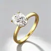 Anel de Prata Esterlina S925 com Moissanita Oval Cor de Ovo de Pombo de 2 Quilates para Mulheres Moda Europeia e Americana de Luxo Leve Anel de Noivado e Casamento