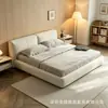 Cama minimalista estilo tatami em creme para quarto principal, cama de tecido fosco, cama cubo tamanho casal, cama de casamento para casa e pousadas