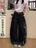 Pantalones de hip-hop negros de estilo americano lavados y desgastados, de baile callejero, pantalones deportivos holgados vintage de jazz.
