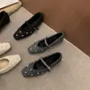 Sapatos de Bico Quadrado com Boca Rasa Forrados de Lã, Quentes, Aumentam a Altura, Sapatos Mary Jane Versáteis para o Dia a Dia, Sapatos de Algodão Peludos com Strass para Mulheres