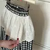 Pantalones Casuales de Verano para Niñas, Pantalones tipo Jogger con Estampado a Cuadros de Moda, Adorno de Encaje y Dobladillo Fruncido