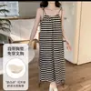 Camisón de Verano a Rayas para Mujer 2026, Estilo Coreano, Adelgazante, Encaje, Sexy, Vestido de Longitud Media
