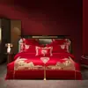 Casamento Casamento Vermelho Quatro Peças Luxo Leve 180 Algodão de Fibra Longa Capa de Edredom de Algodão Casamento Quarto de Casamento Edredom Roupa de Cama