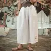 Pantalones de Verano Vintage 2026 Finos Bordados de Nueve Cuartos Estilo Étnico Pantalones Casuales para Mujer Pierna Ancha Sueltos de Algodón y Lino Pantalones de Moda