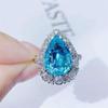 High-end Internet Celebrity Live Selling Simulação de Novo Produto Aquamarine Topaz Full Diamond High-end Temperamento Anel Aberto para Mulheres