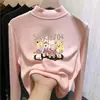 Roupa de baixo infantil dupla face com forro de fleece, estilo outono/inverno, gola alta, camiseta de manga longa escovada para meninas, roupa quente para bebês e crianças pequenas