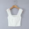 1629-25 Estilo Spice Girl Cuello en U Color Sólido Bordado Hueco Borde Auloplar Bordado Chaleco de Un Solo Botón Chaqueta Pequeña