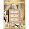 Mesita de noche de madera maciza color crema con tres cajones, modelo nuevo, piel, lujo ligero, pequeño mueble de almacenamiento para dormitorio del hogar