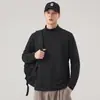 Camiseta de manga comprida para homens, peso pesado 280g, estilo japonês, cor sólida, versátil, casual, gola semi-alta, top elástico