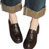 Em estoque principal push ~ sapatos de salto grosso grande de pele de carneiro 2025 por dentro e por fora de couro integral 5cm aumentados mocassins de camélia femininos