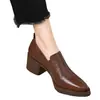 Zapatos de Cuero Estilo Retro Francés Británico para Mujer 2026 Otoño Nuevo Estilo Tacón Grueso Sin Cordones Temperamento Versátiles para el Trabajo Zapatos de Vestir