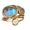 Anillo de Moda Transfronterizo de Oro de 24 Quilates con Incrustaciones de Piedra Lunar Multicolor, Anillo Creativo de Concha Multicolor de Múltiples Capas Estilo Europeo y Americano