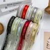 Fita de Embalagem com Letras Inglesas e Flores, Borda de Cetim, Tela com Borda Dourada, Fita de Gaze de Neve, Fita para Bolo e Presente, DIY