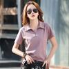 6658_1 Estilo Algodão Manga Curta Polo Gola Simples Roupa Exterior Camiseta para Mulheres, Verão Ajuste Slim, Emagrecimento, Cor Sólida, Estilo Elegante