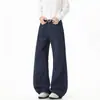 Pantalones de trabajo de algodón puro lavados y cepillados para hombre, estilo callejero retro, pantalones casuales holgados de pierna ancha con pierna curva, estilo mezclilla plisada