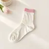 Calcetines finos de verano, calcetines de media pantorrilla para mujer, calcetines de malla hueca de colores caramelo lindos estilo japonés, calcetines transpirables para pantorrilla, calcetines de moda para mujer
