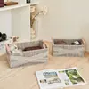 Cesta de Almacenamiento Tejida a Mano de Mimbre Sintético Personalizada con Asa para Escritorio, Cosméticos, Servilletas, Artículos Varios, Snacks
